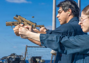 USS Milius (DDG 69) conducts small arms gun shoot