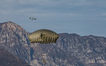 U.S. and Allied paratroopers conduct multinational holiday jump in Italy.