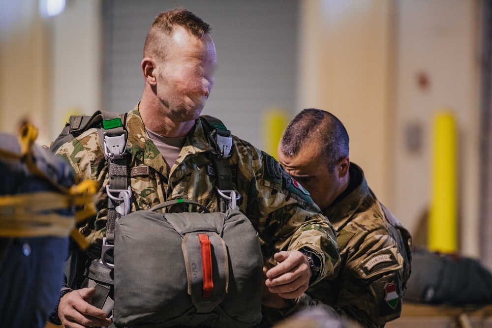 U.S. and Allied paratroopers conduct multinational holiday jump in Italy.