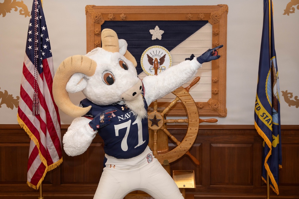 Bill the Goat leads Army-Navy Game Spirit Rally in the Pentagon