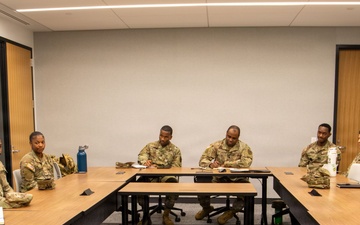 leaders give personal and professional advice to a group of Bowie State University Reserve Officer Training Corps cadets