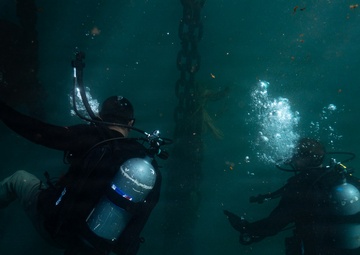 U.S. Coast Guard divers conduct aids to navigation operations