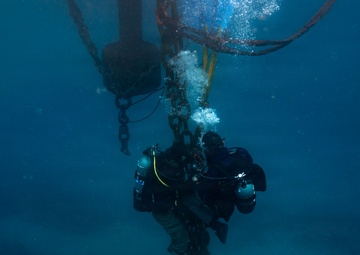 U.S. Coast Guard divers conduct aids to navigation operations