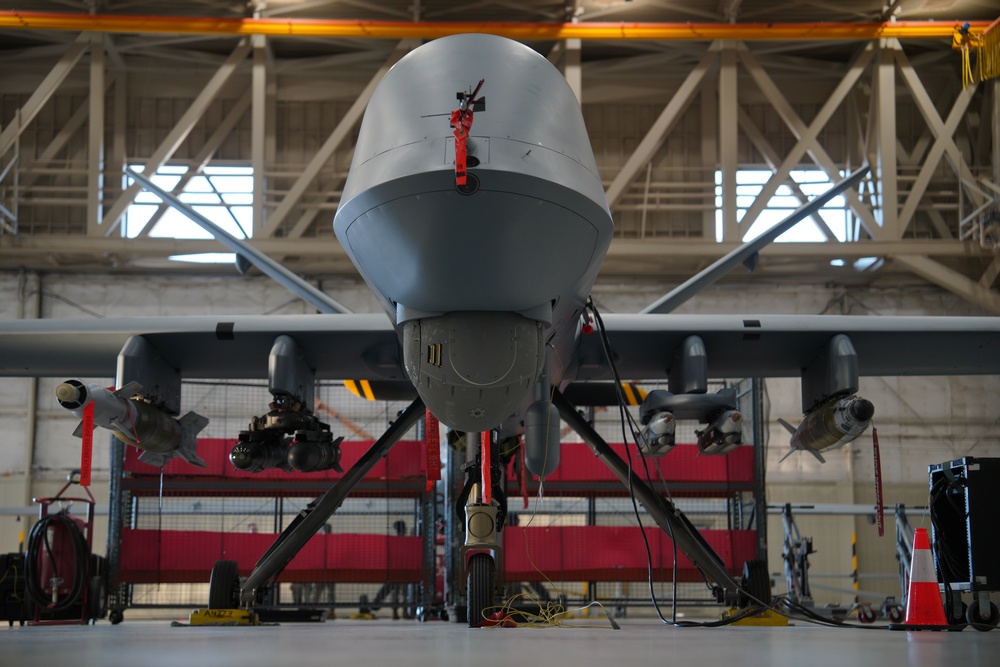 MQ-9 Reaper loaded with inert weapons