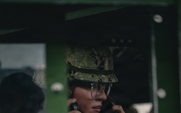 NMCB 11 Leaders participate in the Tactical Unit Leaders Course convoy simulator