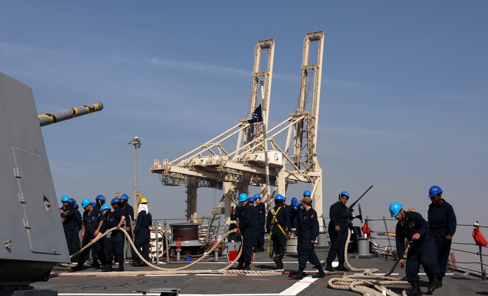 USS Roosevelt (DDG 80) Conducts Sea-and-Anchor, Departs Jebel-Ali, United Arab Emirates