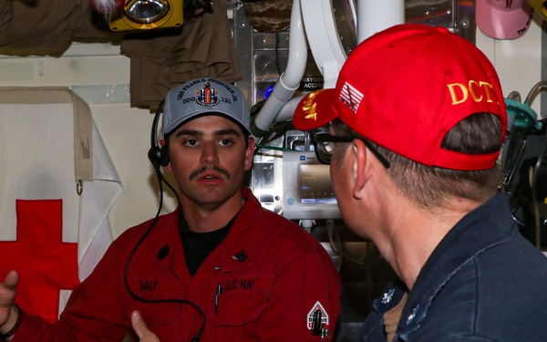 Frank E. Petersen Jr. conducts main space fire drill