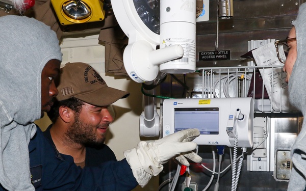 Frank E. Petersen Jr. conducts main space fire drill