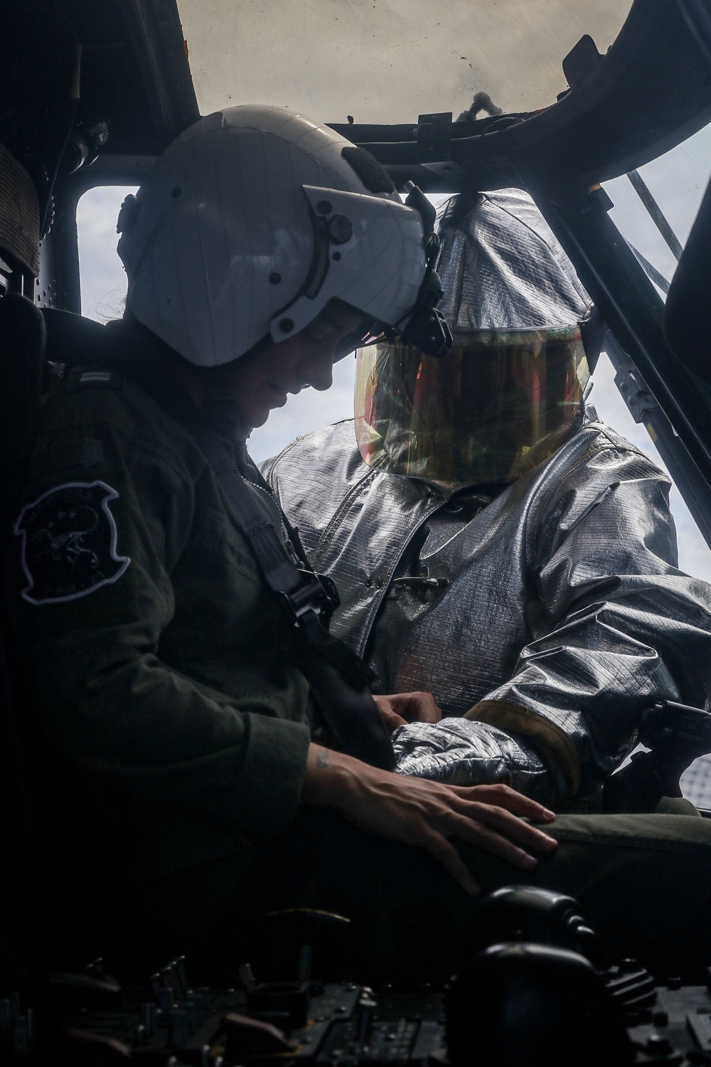 Frank E. Petersen Jr. conducts aircraft firefighting drill