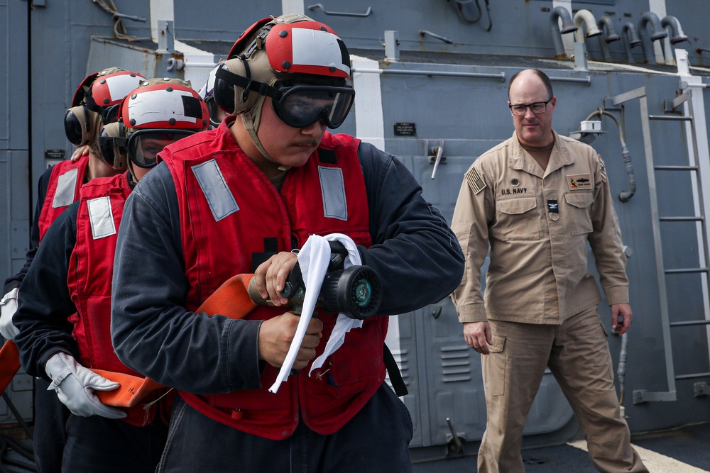 Frank E. Petersen Jr. conducts aircraft firefighting drill