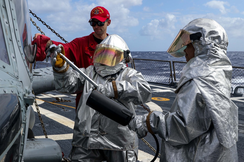 Frank E. Petersen Jr. conducts aircraft firefighting drill