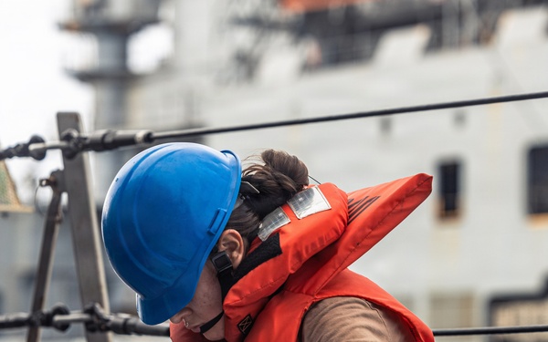 USS Bainbridge Replenishment-at-Sea with USNS Robert E. Peary