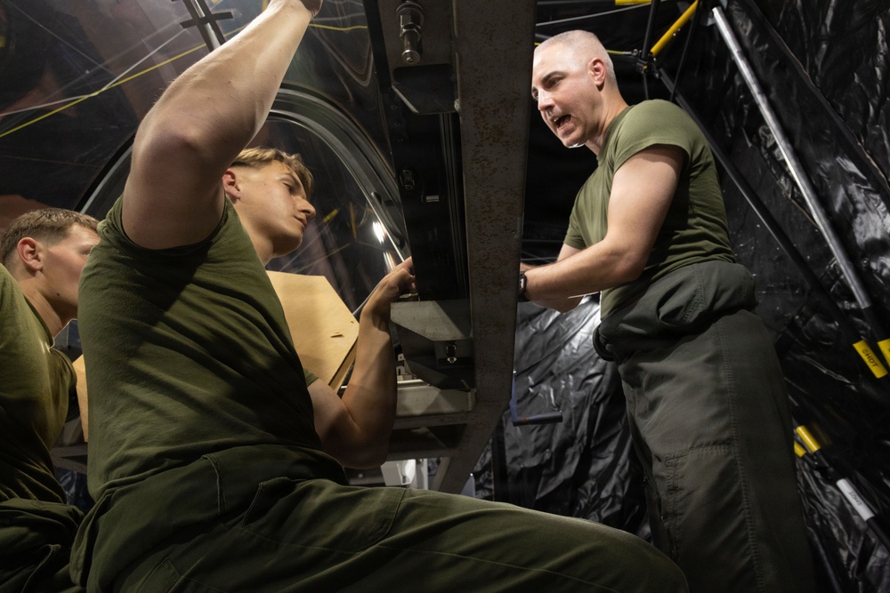 VMFA-225 Marines install Flexible Linear Shaped Charge on a new F-35 canopy