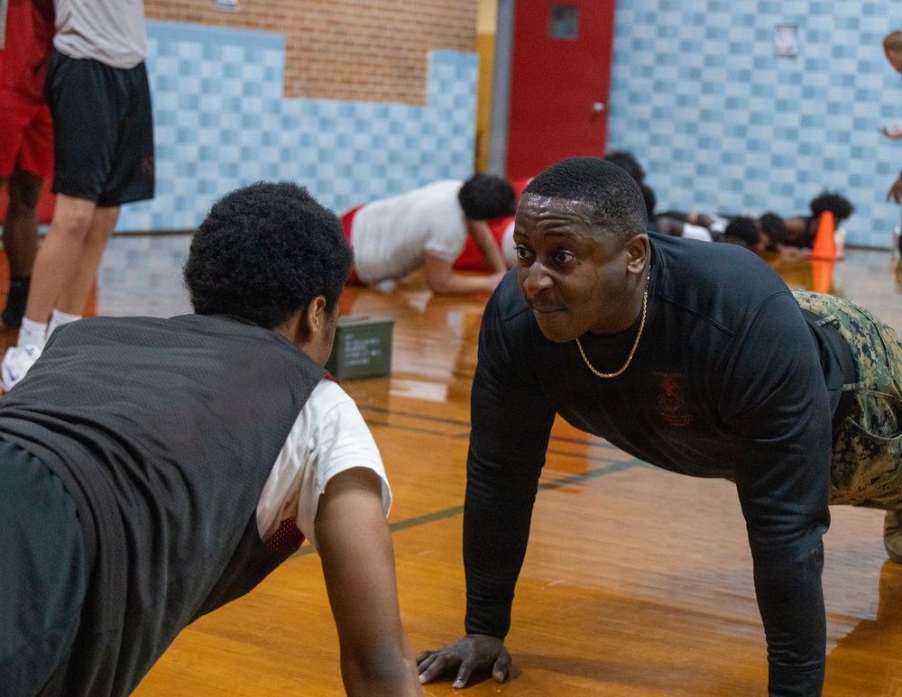 Austin South Marines visit Travis Early College High School