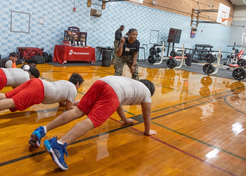 Austin South Marines visit Travis Early College High School