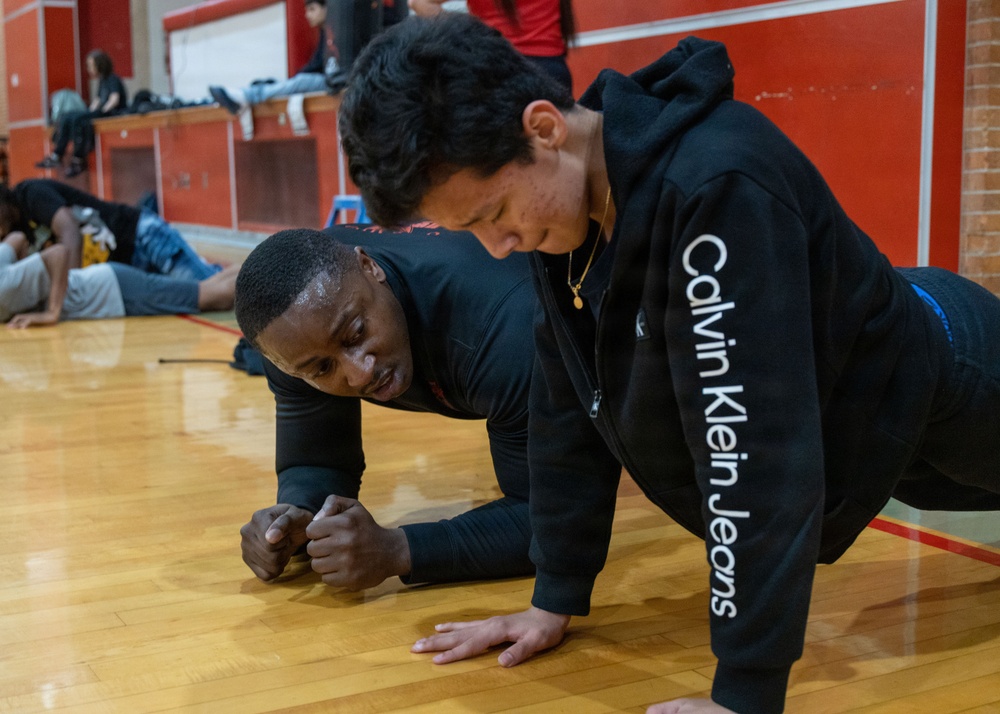 Austin South Marines visit Travis Early College High School