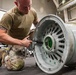 379th Expeditionary Maintenance Squadron maintainers inspect and repair KC-135 Stratotanker aircraft wheel and tire