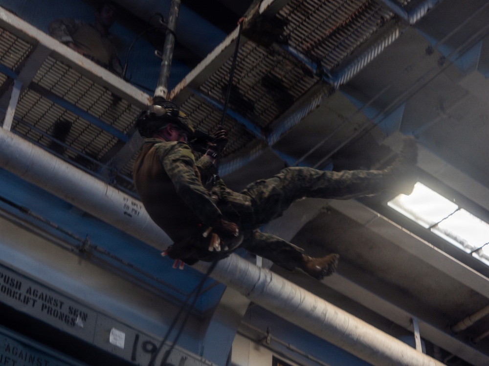 22nd MEU(SOC) | MSPF Conducts Hook and Climbing Training Aboard the USS Iwo Jima