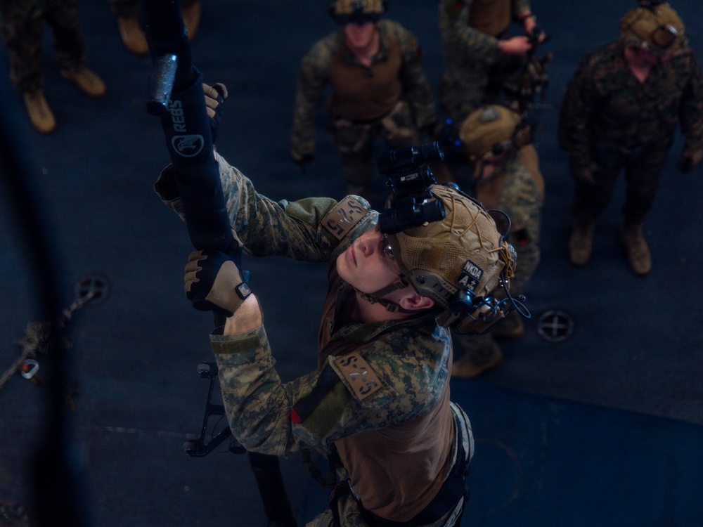 22nd MEU(SOC) | MSPF Conducts Hook and Climbing Training Aboard the USS Iwo Jima