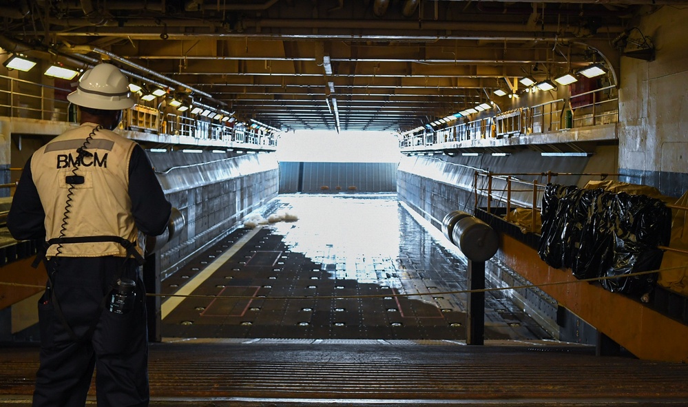 USS Essex conducts ballast testing underway.