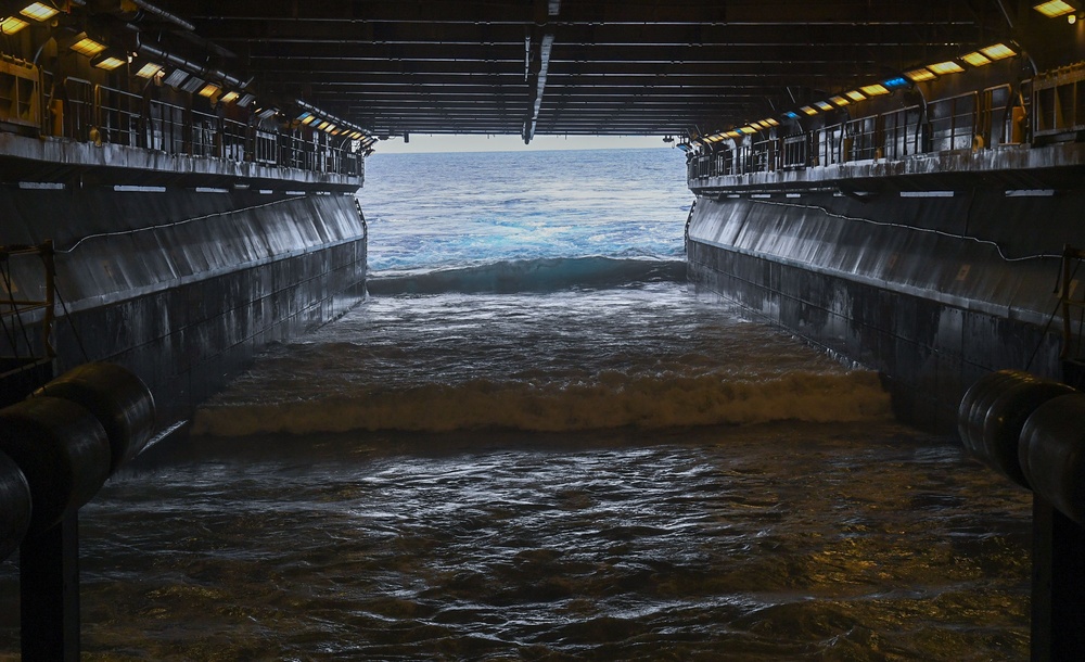 USS Essex conducts ballast testing underway.