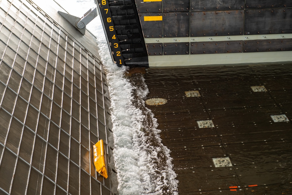 USS Essex conducts ballast testing underway.