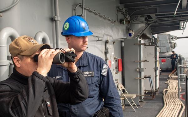 USS Essex (LHD 2) conducts sea and anchor as it returns to Naval Base San Diego