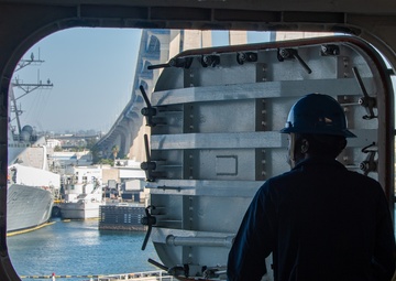 USS Essex (LHD 2) conducts sea and anchor as it returns to Naval Base San Diego