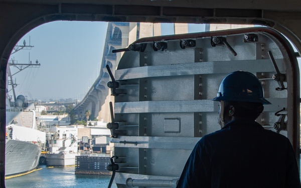 USS Essex (LHD 2) conducts sea and anchor as it returns to Naval Base San Diego