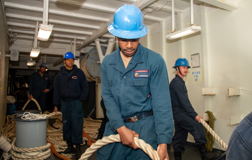 USS Essex (LHD 2) conducts sea and anchor as it returns to Naval Base San Diego