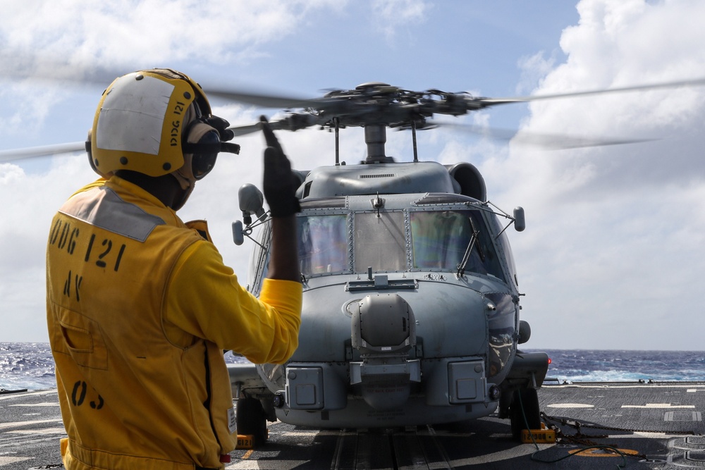 Frank E. Petersen Jr. conducts vertical replenishment-at-sea