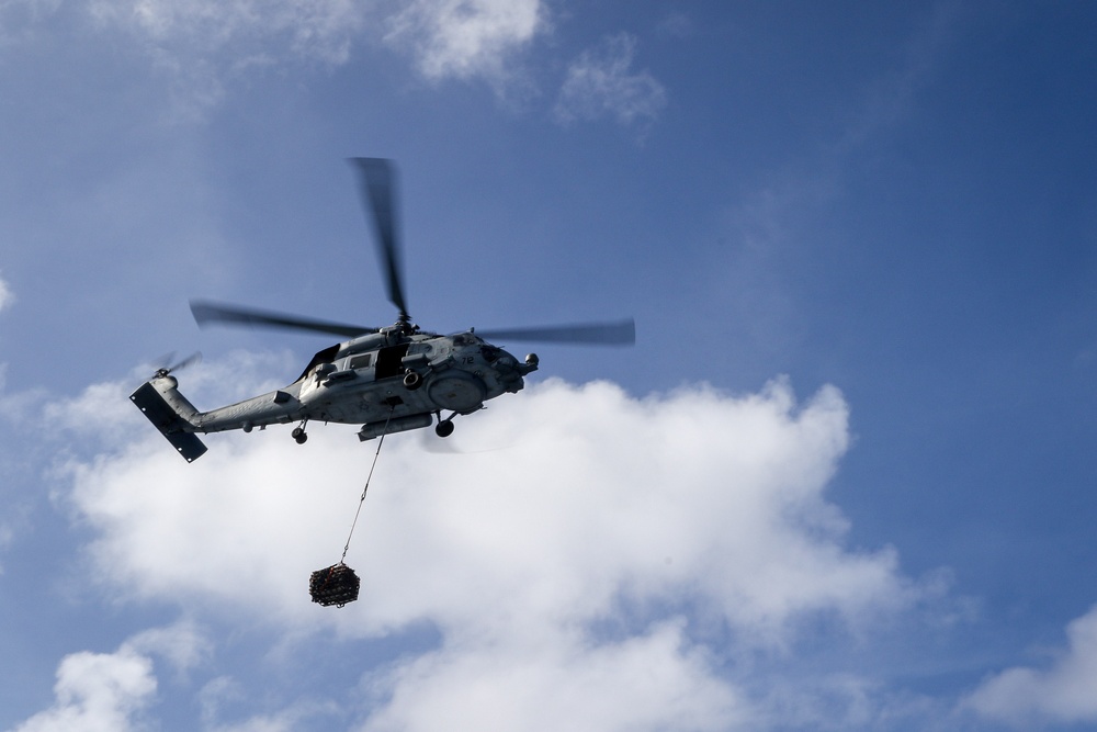 Frank E. Petersen Jr. conducts vertical replenishment-at-sea