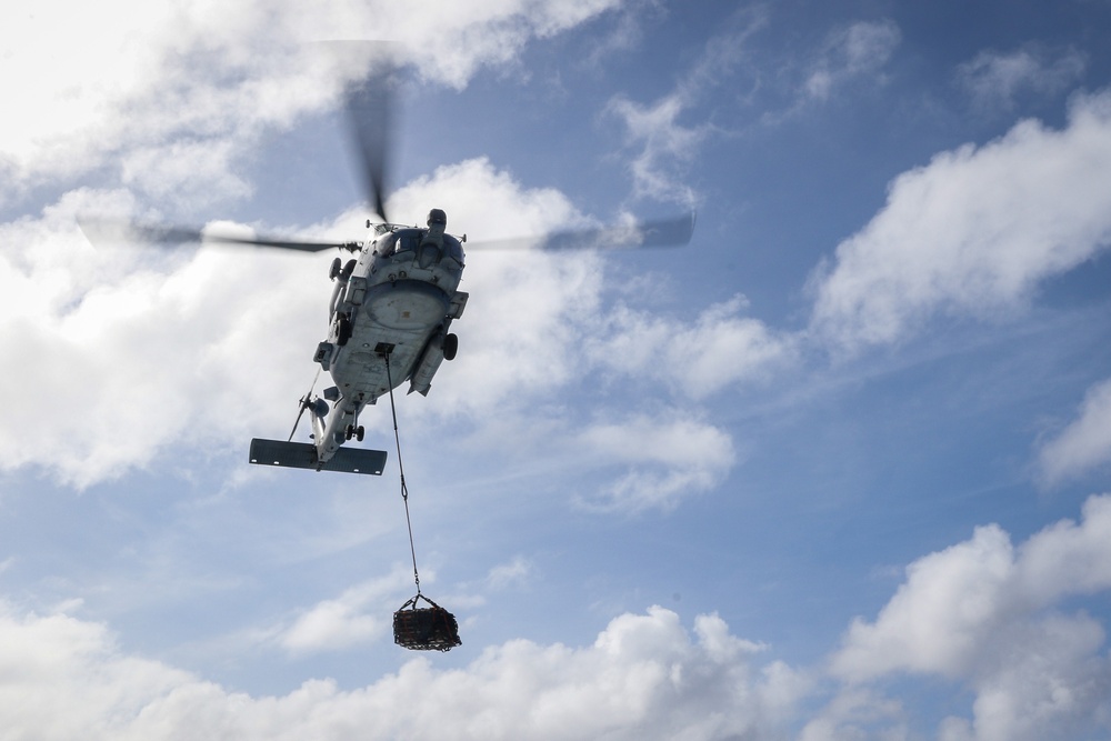 Frank E. Petersen Jr. conducts vertical replenishment-at-sea