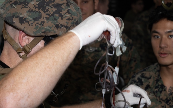 Navy Hospital Corpsman, train in Valkyrie Emergency Blood Transfusion Program