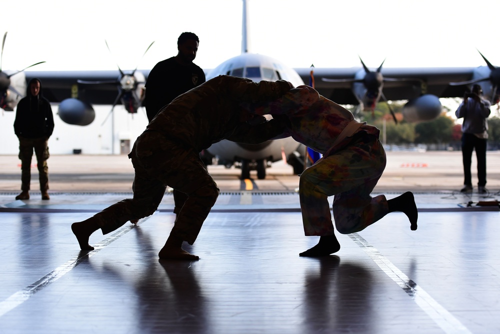 Airmen grapple in Clash of the Dragons