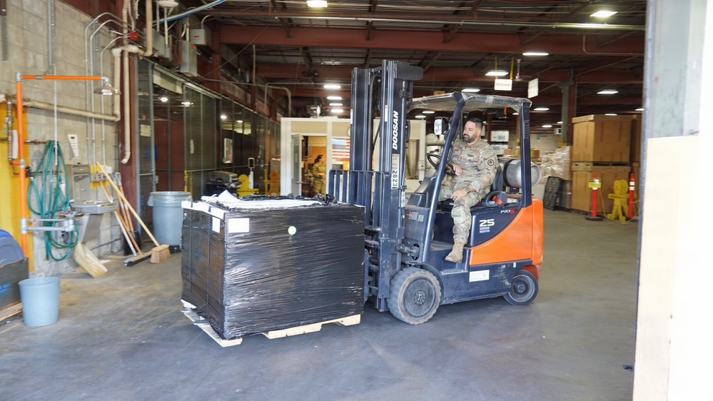 New Jersey National Guard Soldiers and Airmen in Lawrenceville, New Jersey, September 12, 2025, load equipment bound for the Republic of Albania as part of a key DSCA and National Guard Bureau initiative to use National Guard flights for transport of Building Partner Capacity materials to State Partnership Program participants.