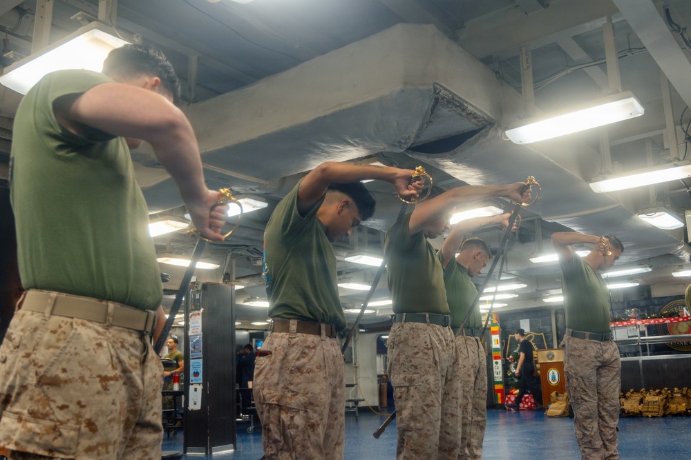 22nd MEU(SOC) | Corporals Course Sword and Guidon Drill Aboard USS Iwo Jima