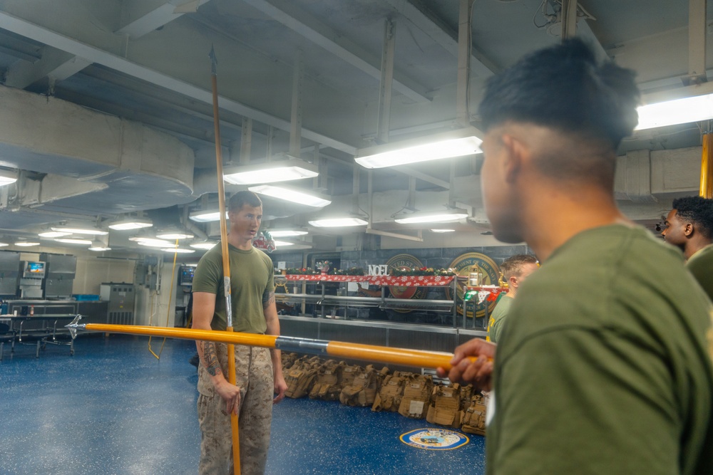 22nd MEU(SOC) | Corporals Course Sword and Guidon Drill Aboard USS Iwo Jima