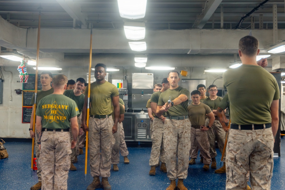 22nd MEU(SOC) | Corporals Course Sword and Guidon Drill Aboard USS Iwo Jima