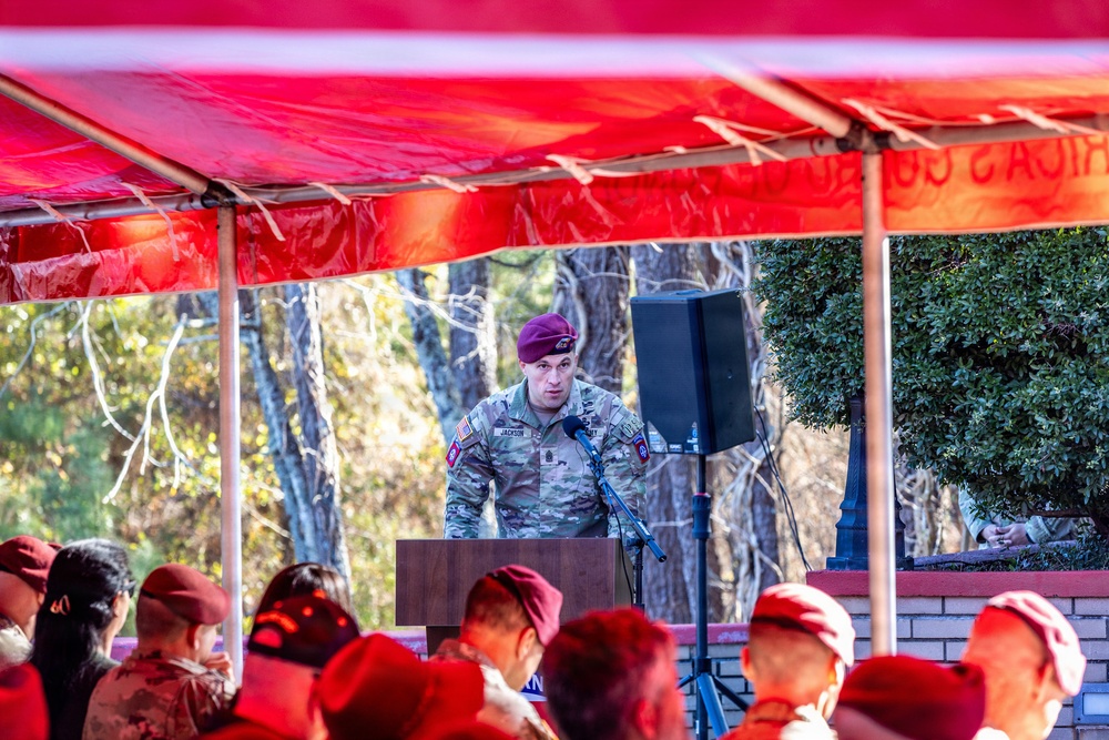 Command Sgt. Maj. Brice Jackson delivers remarks during Change of Responsibility ceremony
