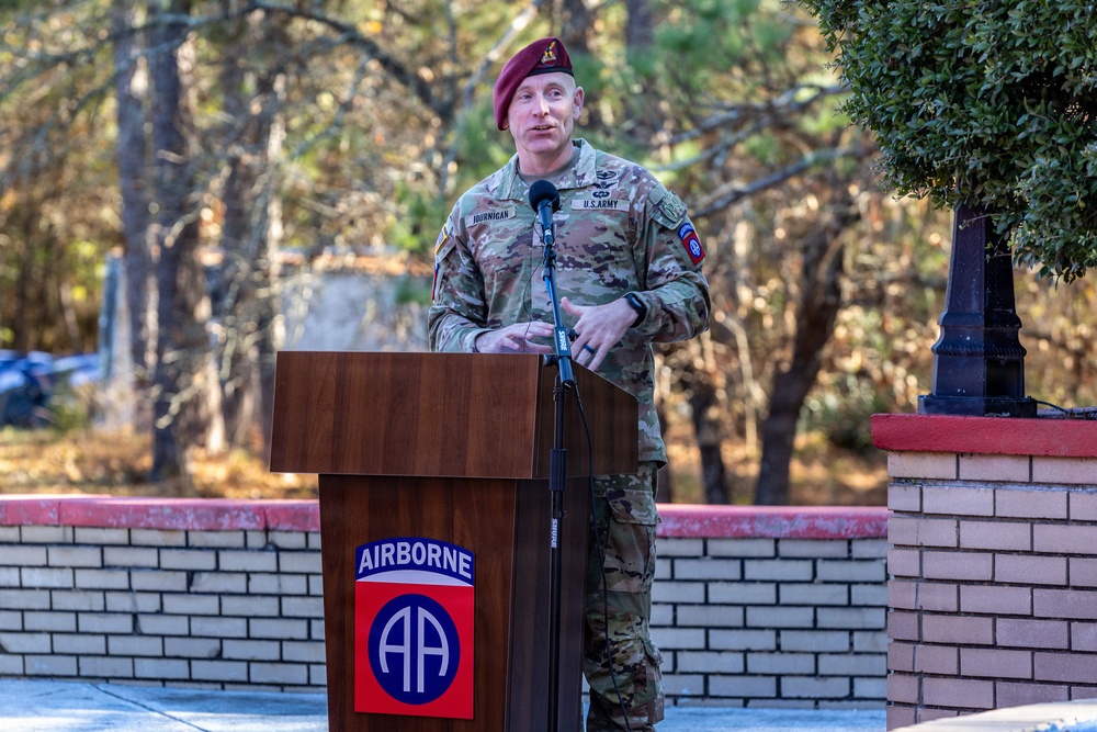Command Sgt. Maj. James Journigan delivers remarks during Change of Responsibility ceremony