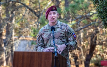 Command Sgt. Maj. James Journigan delivers remarks during Change of Responsibility ceremony