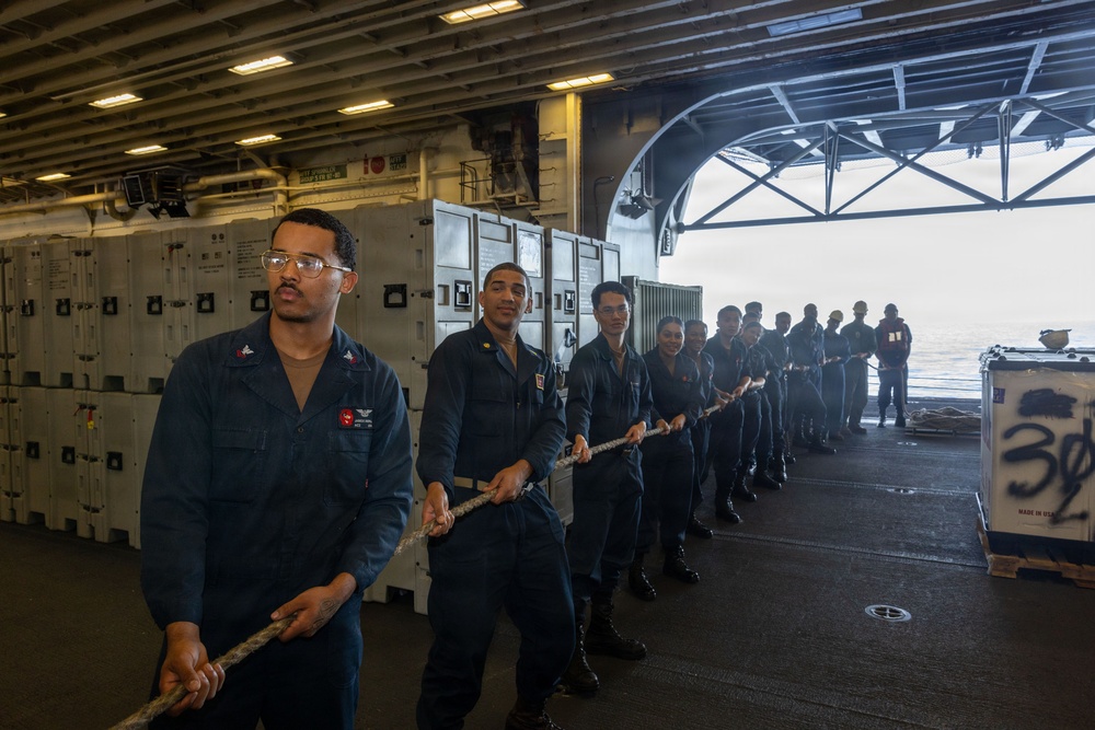 USS Iwo Jima Sailors Conduct a Replenishment at Sea