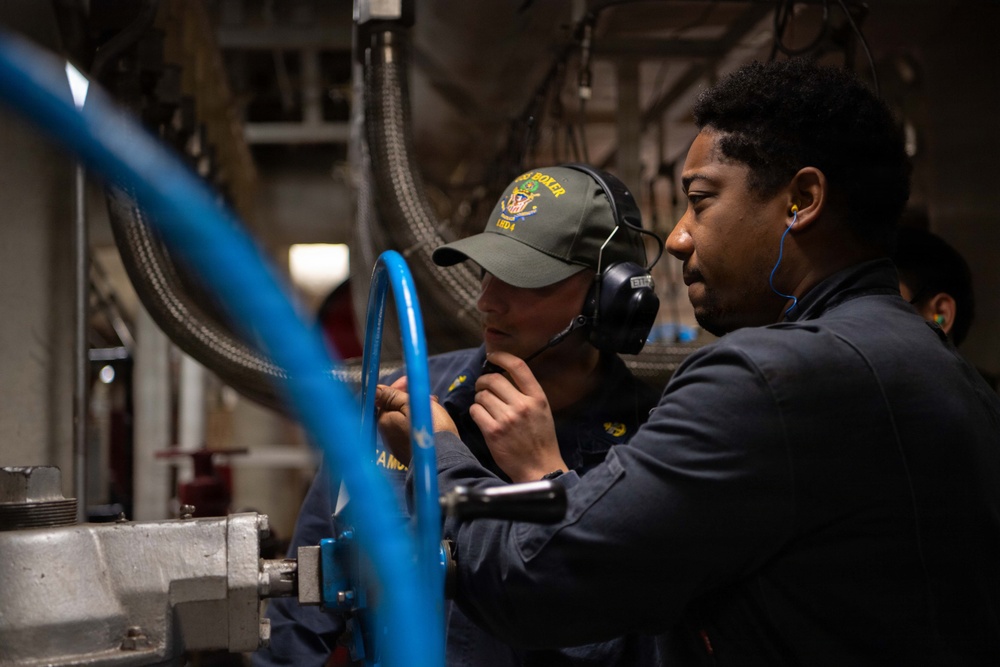 USS Boxer conducts engineering drills