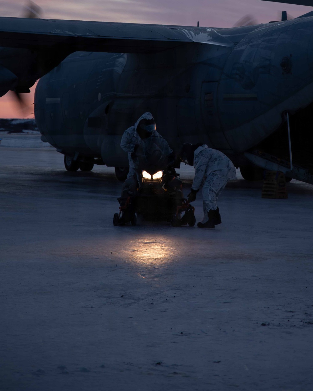 An Ice-Cold Welcome: U.S. Marines with 4th Law Enforcement Battalion arrive in Kotzebue, Alaska for Operation Polar Knight.
