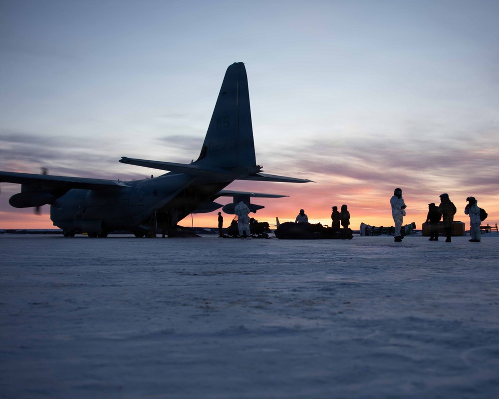 An Ice-Cold Welcome: U.S. Marines with 4th Law Enforcement Battalion arrive in Kotzebue, Alaska for Operation Polar Knight.