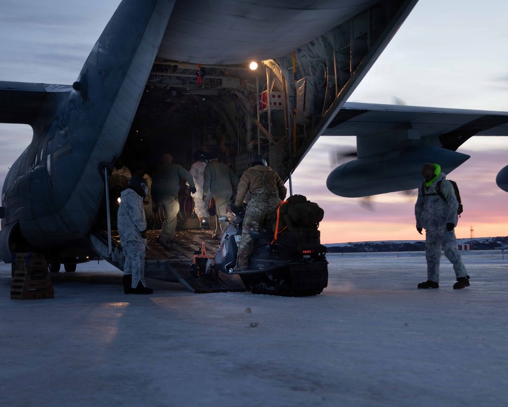 An Ice-Cold Welcome: U.S. Marines with 4th Law Enforcement Battalion arrive in Kotzebue, Alaska for Operation Polar Knight.