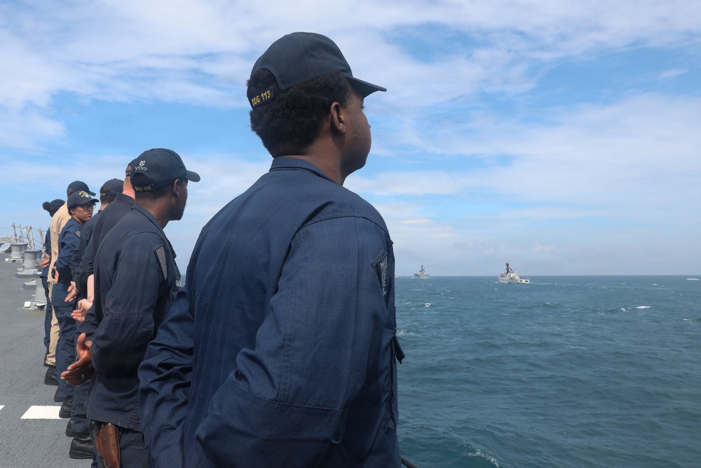 Sailors aboard the USS John Finn conclude Super Garuda Shield in the Java Sea