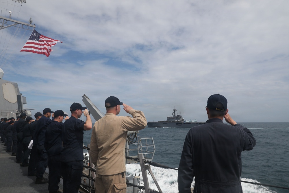 Sailors aboard the USS John Finn conclude Super Garuda Shield in the Java Sea