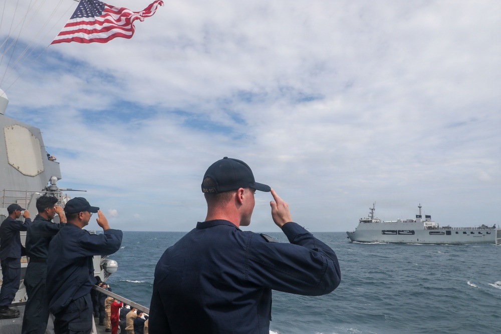 Sailors aboard the USS John Finn conclude Super Garuda Shield in the Java Sea